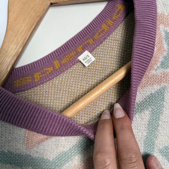 SPLENDID Ziggy Star white pink blue purple knit long sleeve pullover sweater - Picture 8 of 9